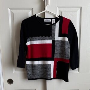 Alfred Dunner Black Red White Colorblock Knit Top